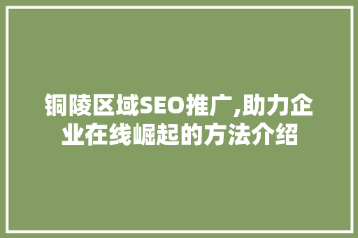 铜陵区域SEO推广,助力企业在线崛起的方法介绍