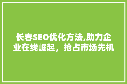 长春SEO优化方法,助力企业在线崛起，抢占市场先机