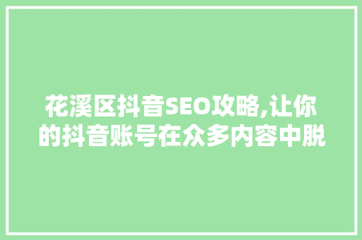 花溪区抖音SEO攻略,让你的抖音账号在众多内容中脱颖而出