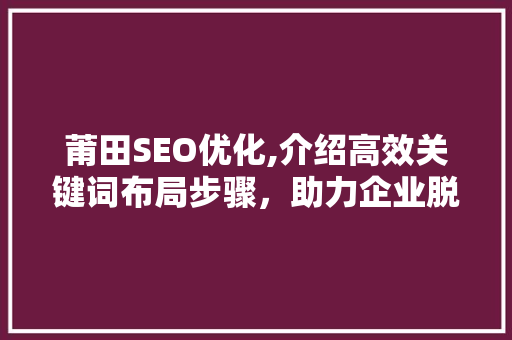 莆田SEO优化,介绍高效关键词布局步骤，助力企业脱颖而出