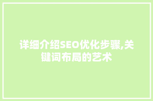 详细介绍SEO优化步骤,关键词布局的艺术