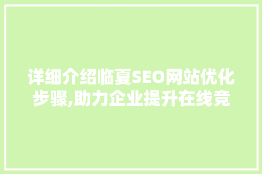 详细介绍临夏SEO网站优化步骤,助力企业提升在线竞争力