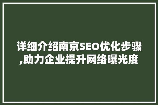 详细介绍南京SEO优化步骤,助力企业提升网络曝光度