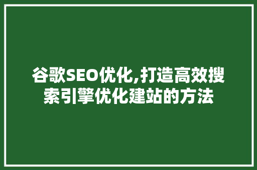 谷歌SEO优化,打造高效搜索引擎优化建站的方法