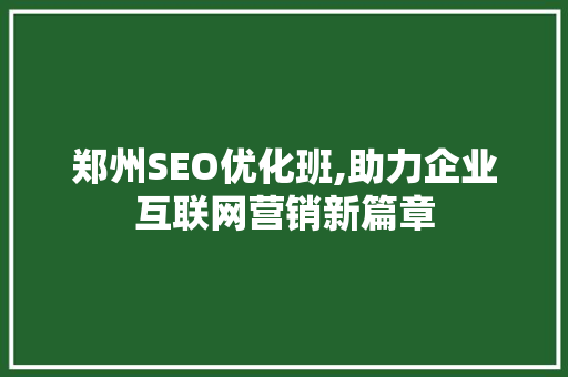 郑州SEO优化班,助力企业互联网营销新篇章