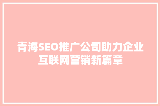 青海SEO推广公司助力企业互联网营销新篇章