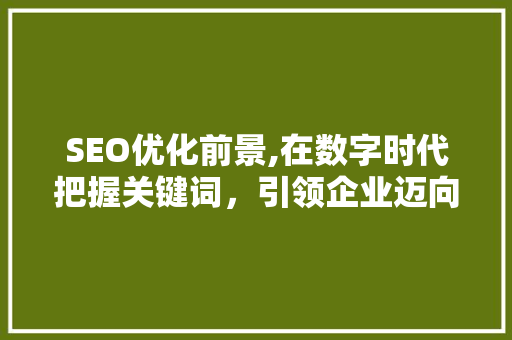SEO优化前景,在数字时代把握关键词，引领企业迈向成功