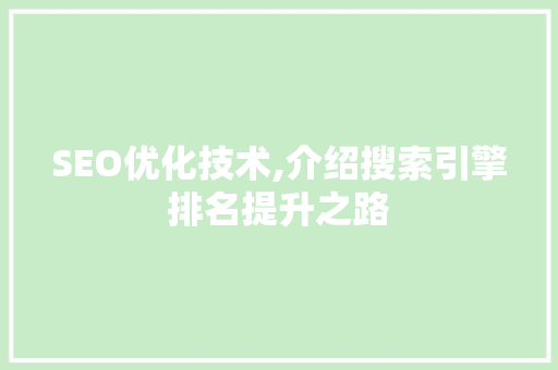 SEO优化技术,介绍搜索引擎排名提升之路