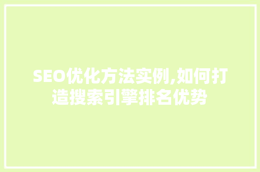 SEO优化方法实例,如何打造搜索引擎排名优势