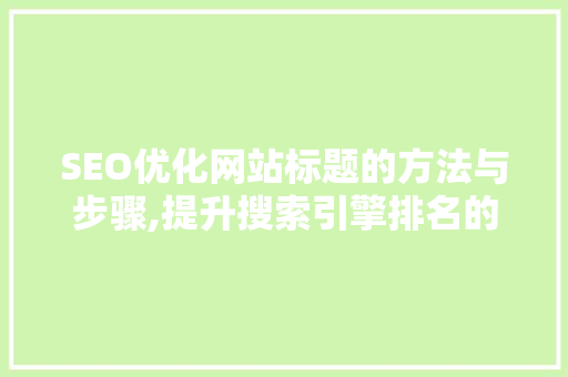 SEO优化网站标题的方法与步骤,提升搜索引擎排名的秘密武器