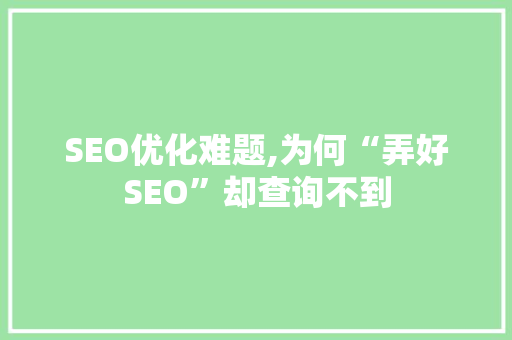 SEO优化难题,为何“弄好SEO”却查询不到