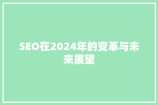 SEO在2024年的变革与未来展望