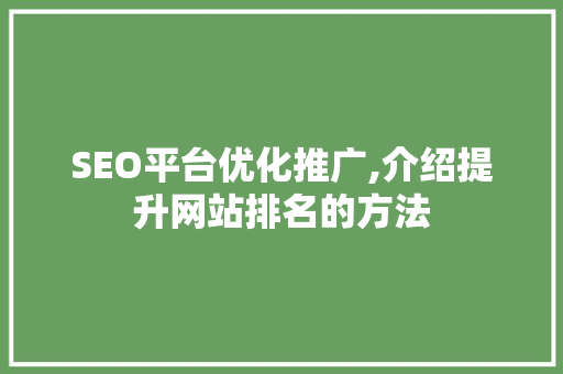 SEO平台优化推广,介绍提升网站排名的方法