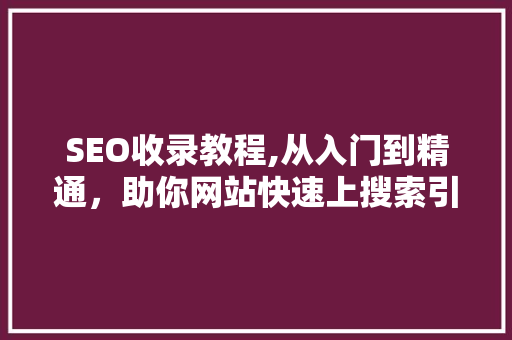 SEO收录教程,从入门到精通，助你网站快速上搜索引擎首页