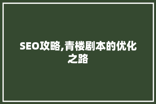 SEO攻略,青楼剧本的优化之路