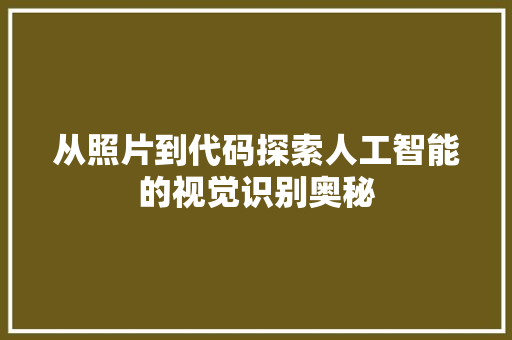 从照片到代码探索人工智能的视觉识别奥秘