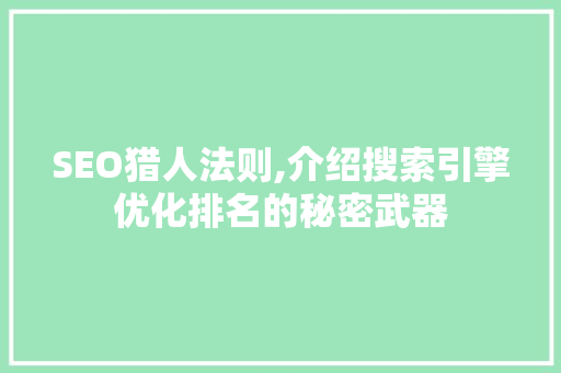 SEO猎人法则,介绍搜索引擎优化排名的秘密武器