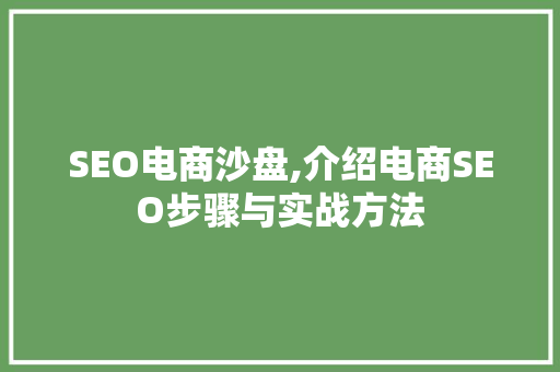 SEO电商沙盘,介绍电商SEO步骤与实战方法