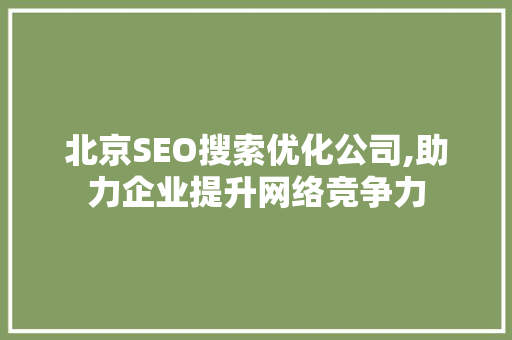 北京SEO搜索优化公司,助力企业提升网络竞争力