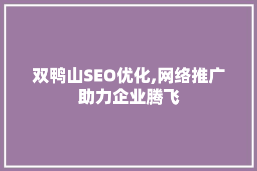 双鸭山SEO优化,网络推广助力企业腾飞