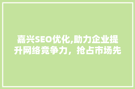 嘉兴SEO优化,助力企业提升网络竞争力，抢占市场先机
