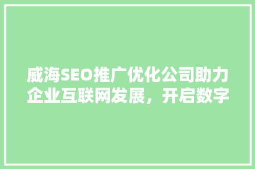 威海SEO推广优化公司助力企业互联网发展，开启数字营销新篇章