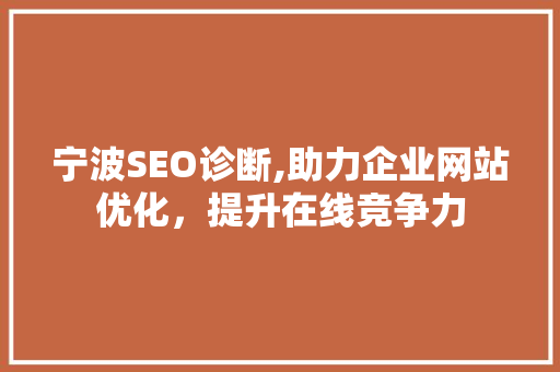 宁波SEO诊断,助力企业网站优化，提升在线竞争力