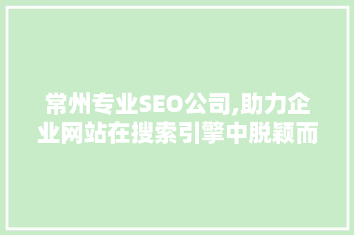 常州专业SEO公司,助力企业网站在搜索引擎中脱颖而出