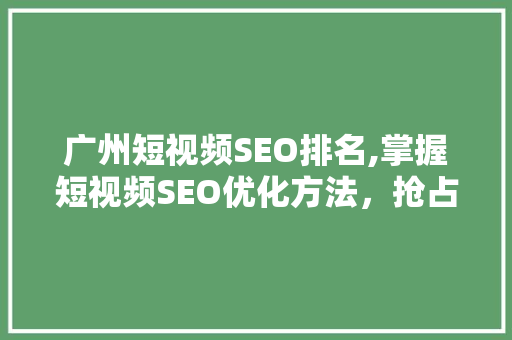 广州短视频SEO排名,掌握短视频SEO优化方法，抢占市场先机