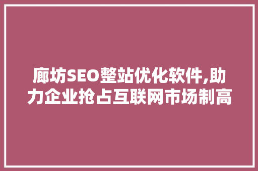 廊坊SEO整站优化软件,助力企业抢占互联网市场制高点