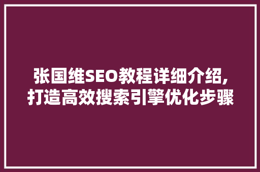 张国维SEO教程详细介绍,打造高效搜索引擎优化步骤