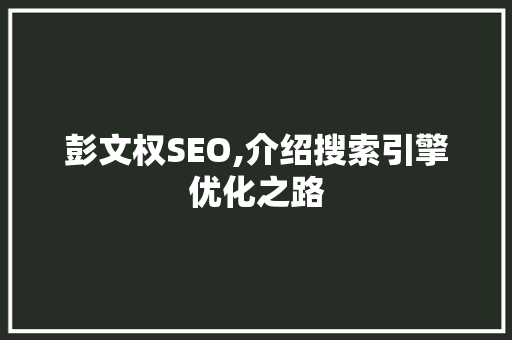 彭文权SEO,介绍搜索引擎优化之路