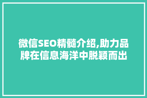 微信SEO精髓介绍,助力品牌在信息海洋中脱颖而出