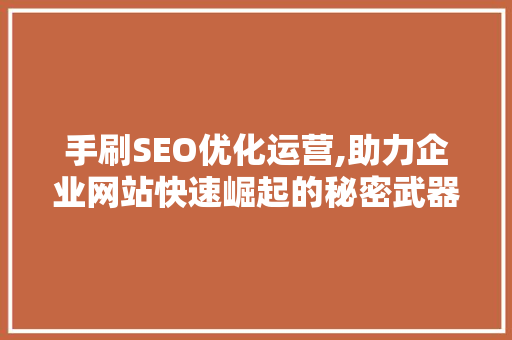 手刷SEO优化运营,助力企业网站快速崛起的秘密武器