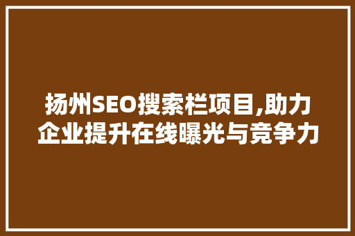 扬州SEO搜索栏项目,助力企业提升在线曝光与竞争力