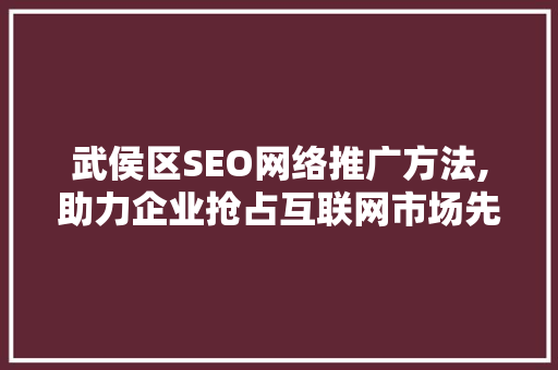 武侯区SEO网络推广方法,助力企业抢占互联网市场先机
