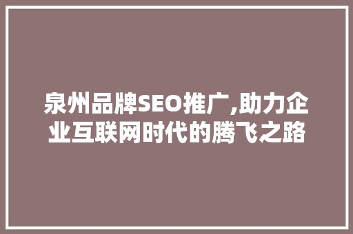 泉州品牌SEO推广,助力企业互联网时代的腾飞之路