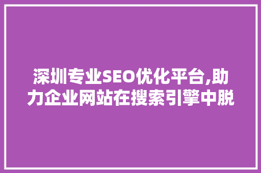 深圳专业SEO优化平台,助力企业网站在搜索引擎中脱颖而出