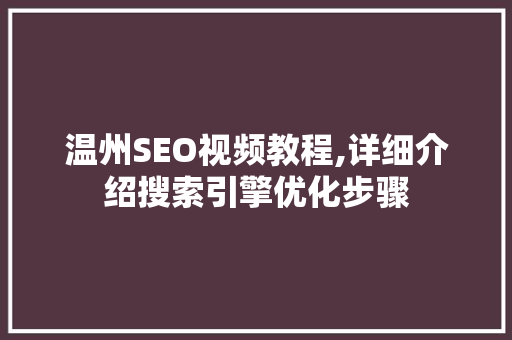 温州SEO视频教程,详细介绍搜索引擎优化步骤