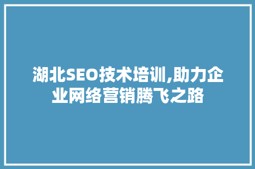 湖北SEO技术培训,助力企业网络营销腾飞之路