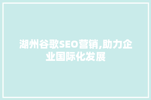 湖州谷歌SEO营销,助力企业国际化发展