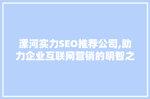 漯河实力SEO推荐公司,助力企业互联网营销的明智之选