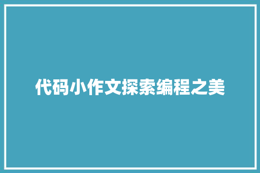 代码小作文探索编程之美