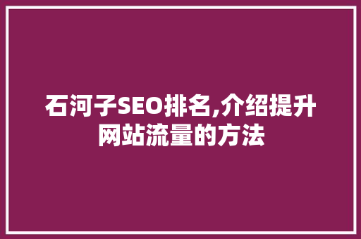石河子SEO排名,介绍提升网站流量的方法