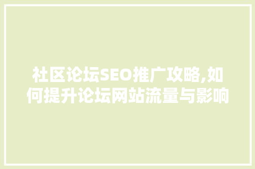 社区论坛SEO推广攻略,如何提升论坛网站流量与影响力