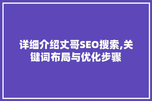 详细介绍丈哥SEO搜索,关键词布局与优化步骤