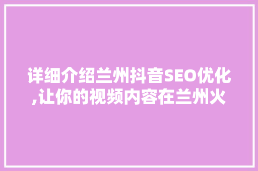 详细介绍兰州抖音SEO优化,让你的视频内容在兰州火起来！