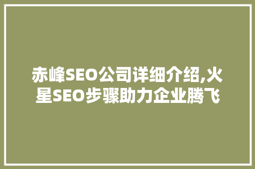 赤峰SEO公司详细介绍,火星SEO步骤助力企业腾飞