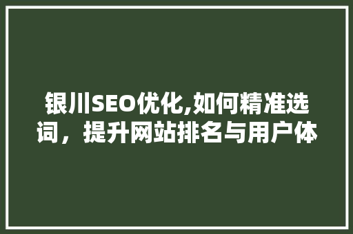 银川SEO优化,如何精准选词，提升网站排名与用户体验