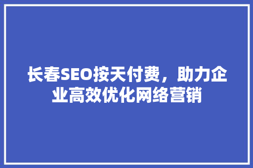 长春SEO按天付费，助力企业高效优化网络营销